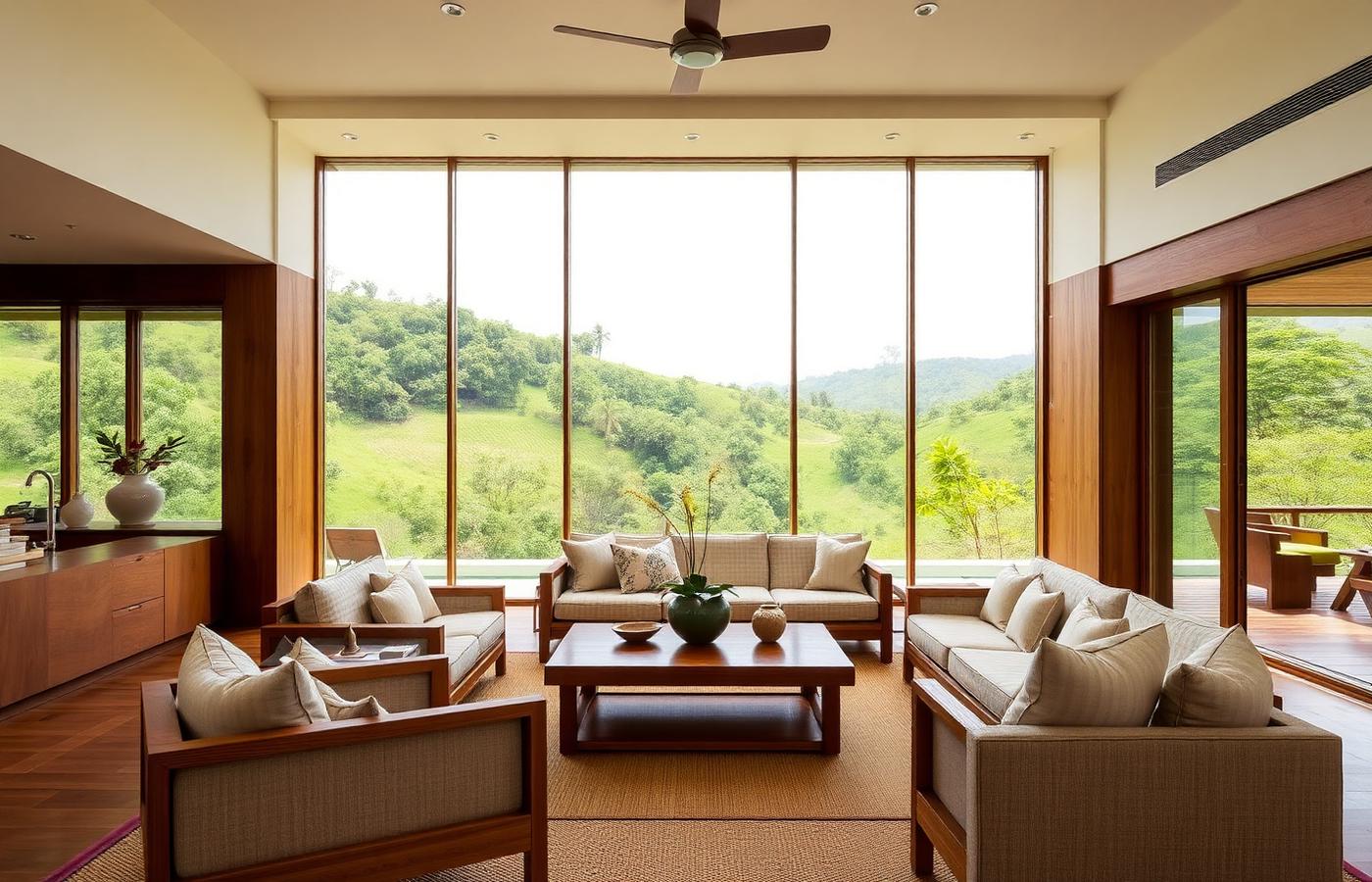 Luxury villa living room with valley views
